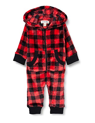 Little Blue House by Hatley Girls' Infant Hooded Fleece Jumpsuit, Buffalo Plaid, 18-24 Months