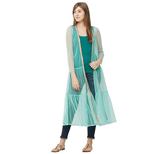 Image of FUSION BEATS Shrugs for Women, Open Neck Printed Shrugs Cardigan, Long Shrugs for Women, Sleeveless Sweater for Women, Overcoat for Women Summer Wear, Bohemian Shrugs for Women, Beach Wear