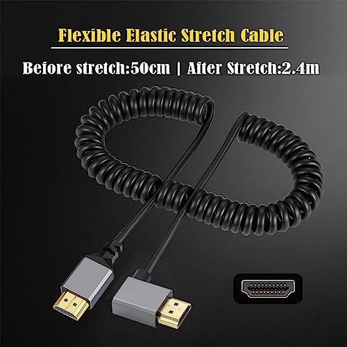 NFHK HDMI 2.0 Male to HDMI Male 4K 60hz Stretch Coiled Cable Right Angled 90 Degree for HDTV Computer Laptop Monitor - Image 3