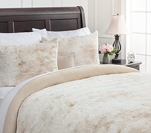 Chanasya Wolf Faux Fur Duvet Cover Set - Faux Fur & Minky Blanket Duvet Cover (90” X 90”) & 2 Pillow Shams (20” X 26”) - 3-Piece Set, Taupe, Queen #TOP1