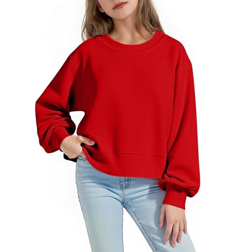Girls Boys Drop Shoulder Crewneck Sweatshirt Lantern Long Sleeve Loose T-Shirts Kids Casual Solid Tee Tops for 5-15 Years