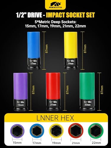 Image of MIKKUPPA 1 /2 inch Drive Lug Nut Socket Set - 5 Pieces