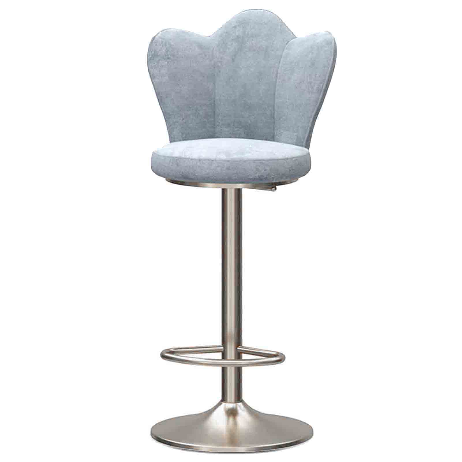 Sgabello da Bar Regolabile con Sedia con Schienale Girevole, Sedile in Velluto e Poggiapiedi Rotondo Base Argento, Sgabello da Bar per Sala da Pranzo