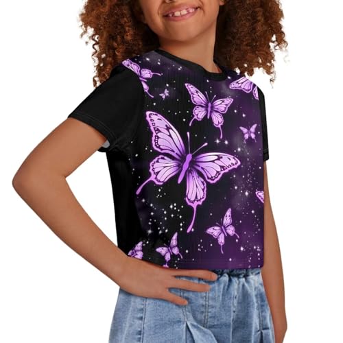 Image of Girl Crop Top Shirts for Summer Cute T Shirts Short Sleeve Tees for Kids 5-16