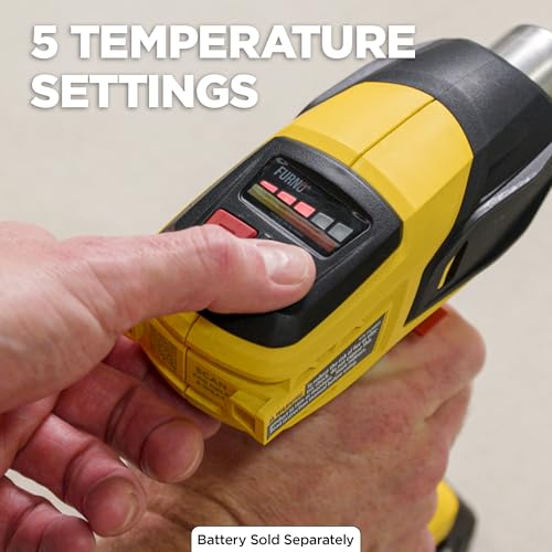 Image of Wagner SprayTech 2467225 FURNO 550 18V Variable Temp Cordless Crafts, Wire Shrinking, Defrosting Pipes, with 2 Nozzles - Bare Tool Heat Gun, Yellow