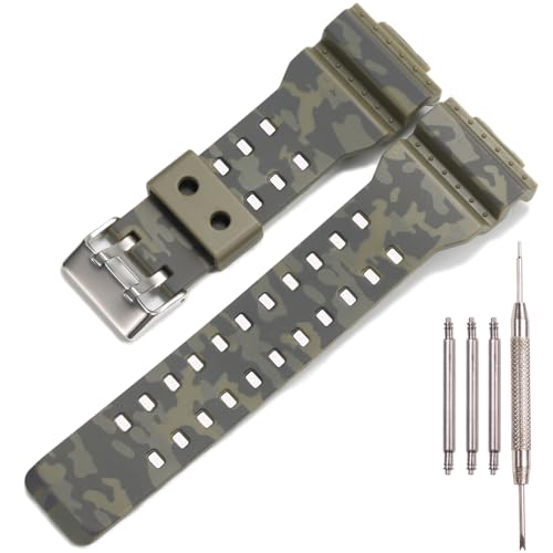 Resin Replacement Bands Compatible with Casio G-Shock GA100 GA-100 GA-120 GA110 GD-120 GD100 Watch Strap (Camouflage militarygreen)