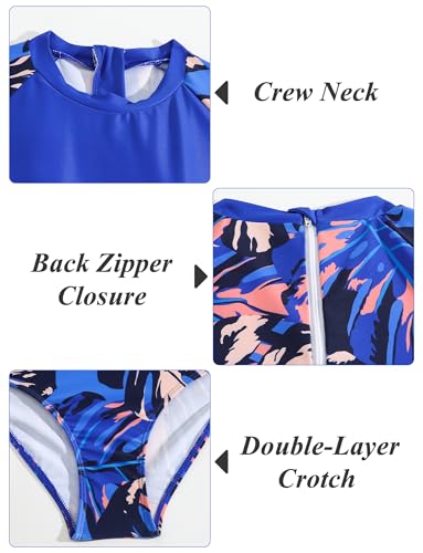 Image of SEAUR Teen Girls Rash Guard Set Two Pieces Printed Zipper Swimsuit Skirt with Skirt Long Sleeve Zipper Swimsuit Surfing Suits Beach Swimwear Dark Blue 12 Years