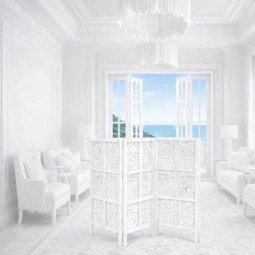 Image of Wooden Room Wall Partition /Divider /Separator 3 Panel for Home Decor /Living Room /Bedroom /Office /Kitchen, 4 Feet, White