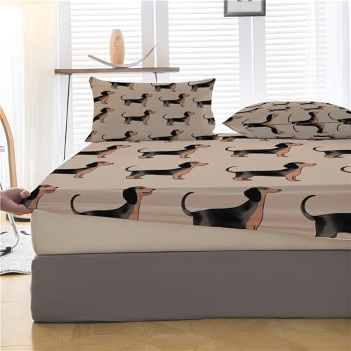 Drap housse 160x200 teckel beige avec grand bonnet de 30 cm - 4