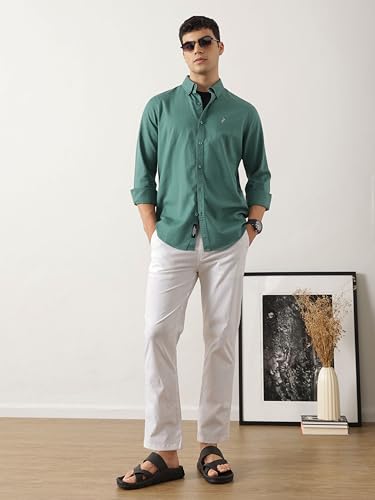 Image of Thomas Scott Men's Cricket Club Collection Classic Regular Fit Twill Shirt | 100% Cotton Long Sleeve Solid Shirt with Button Down Collar (Available in Plus Size)
