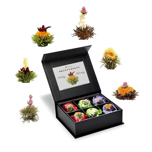 Creano 6 Teeblumen Geschenkbox schwarzer, weißer & grüner Tee, in edeler Magnetbox mit Siberberprägung, 6 verschiedene Sorten, Geschank zu Ostern