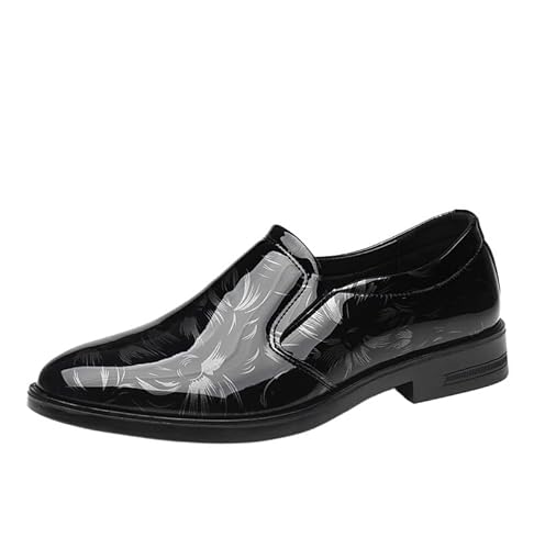 Kanggrei Modeklänning for män Affärssko for män Rund tå Lackläder Blommor Slip On Oxford Low Top Utomhus Oxford Formell Skor(Color:Black,Size:45.5 EU)