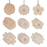 arricraft 30 Stück Holzblumenausschnitte 6 Stile Unbehandeltes Holz Hängende Ornamente Für Thanksgiving Weihnachten Zuhause Party Dekoration Basteln DIY Kunst Malerei