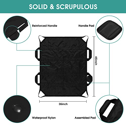 45" x 36" Positioning Bed Pad with Handles Washable Draw Sheets for Hospital Bed Ridden Patient Clothes Waterproof Glide Sheets for Patients Moving Pad for Lifting &Transfer Sheet Nylon, Black