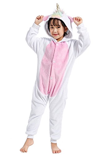 Kinder Einhorn Strampler Pyjama Fluffy Flanell Nachtwäsche Tier Neuheit Kostüme Cosplay Pyjamas für Jungen und Mädchen Cover