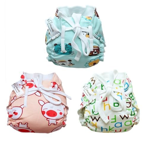 SNUGKINS Dry Feel Padded Langot/Nappies for New Born Baby 6-10 Months | 100% Pure Cotton Cloth Nappies | Washable & Reusable (large, Alpha Pig & Lion - Pack of 3)