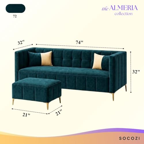Image of SOCOZI Stylluxe 4 Seater L Shape Sofa Set with Movable Ottoman | Flexible Left or Right Layout | Soft Velvet Suede Fabric | Modern Design | Plush Comfort Cushions for Living Room (Green Teal)