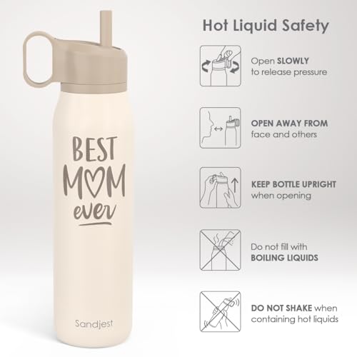 Image of Best Mom Ever Water Bottle with Twist Lid Insulated Stainless Steel 20oz, Travel Water Bottles for Sports & Gym, Mom Gifts for Mothers Day Birthday Christmas