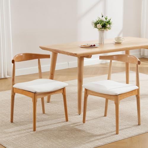 HNY Wooden Dining Chairs Set of 2, Mid Century Modern Dining Room Chairs with Natural Wood Legs & Open Curved Back, Upholstered Beige Linen Armless Kitchen Chair for Dining Room Restaurant