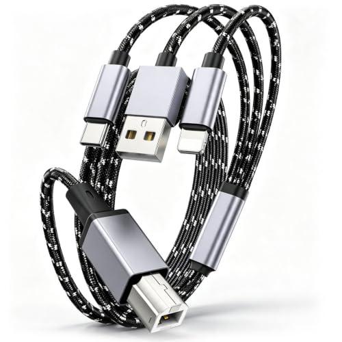 Image of Verilux 3 in 1 Printer Cable USB C USB A and 8 Pin to USB B Cord