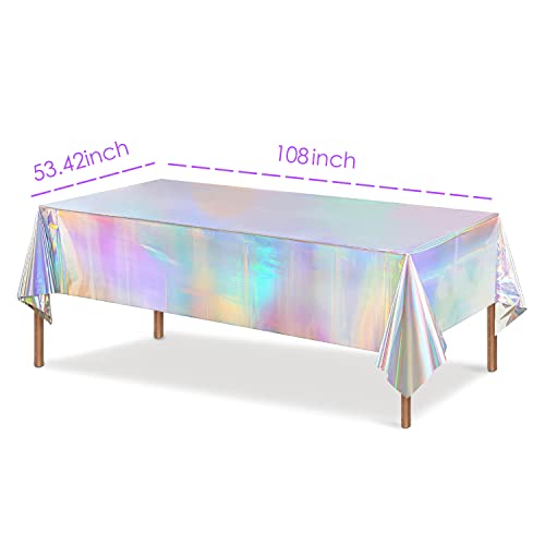 4 Pack Iridescence Plastic Tablecloths - Disposable Table Covers Shiny Rectangle Table Cloth Holographic Foil Iridescent Birthday Wedding Christmas Holiday Party Decorations 54X108 Inch (Laser) #TOP1