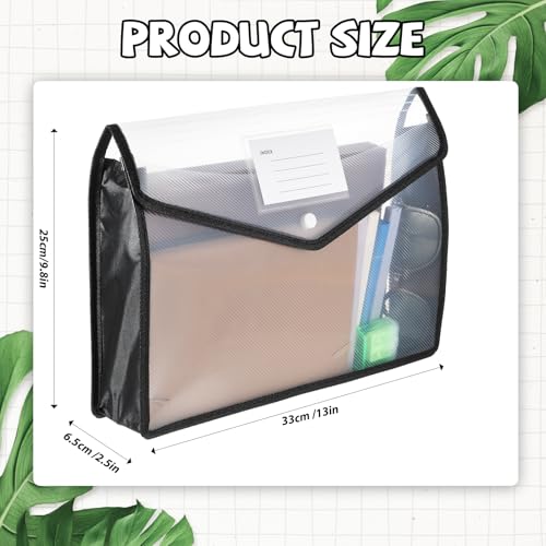 IANFAN 10 Pack Plastic File Folders, Transparent Expanding File Folder with Snap Closure A4 Size Waterproof Document Folder Large Files Folders Organizer for Receipt Office Supplies(Black, Horizontal) - Thumbnail 3