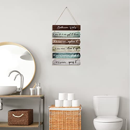 UBTKEY Classic Bathroom Rules Bathroom Wall Decor, Wooden Wall Art Funny Signs Pictures Decor Hanging for Farmhouse Toilet Guest Bathroom Decorations, 11.8 x 17.5 Inch - Image 4