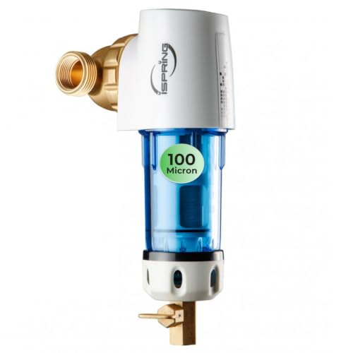 Image of iSpring WSP100GR Reusable Spin Down Sediment Water Filter 100 Micron with Built-in Housing Scraper, 360 Rotatable Head, Pressure Gauge, Blue