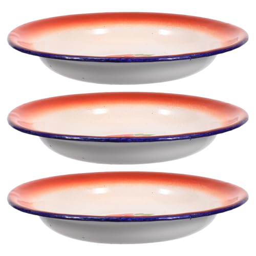 Toyvian 3 Platos Esmaltados Vintage de 16cm, Enamel Rojo para Servir
