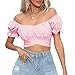 COOUFE Women's Crop Tops Ruffle Short Sleeve Tie Back Summer Off Shoulder Top Blouse Baby Pink XS