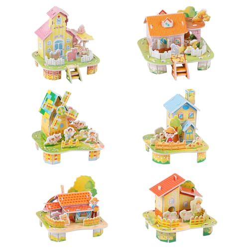 LOMIMOS 3D Cartoon Puzzles for Kids，6 House Building Kit Creative DIY Jigsaw Toys Paper Model for Art Crafts Birthday Party Favor Gifts.