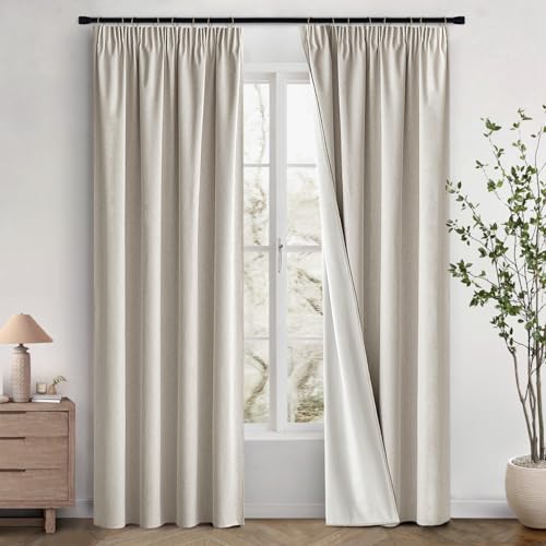 MIULEE 100% Cortinas Opacas 2 Piezas 140 x 245 cm, Beige Efecto Lino Cortinas Dormitorio con Cinta Fruncidora Anti Luz Cortina Termica Aislantes Frio y Calor para Salon