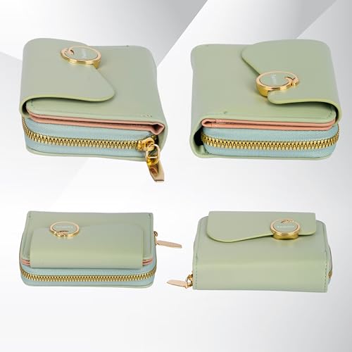 PRANIJ Small Leather Bifold Wallet for Women Fashion Compact Slim Credit Card Holder with Zipper Coin Pocket, Mini Clutch Purse for Girls (Pale Green) 6 414FDG ecXL