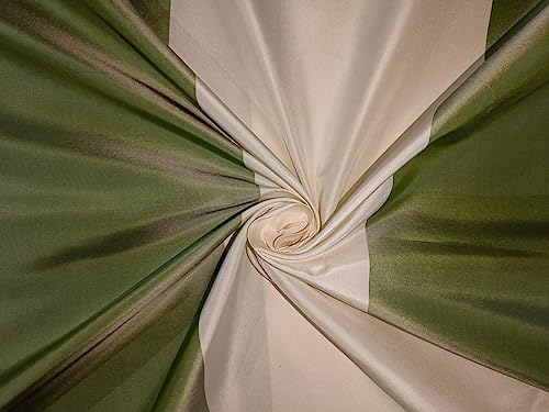 Taffetas 100 % soie rayures vertes et ivoire largeur 20,3 cm