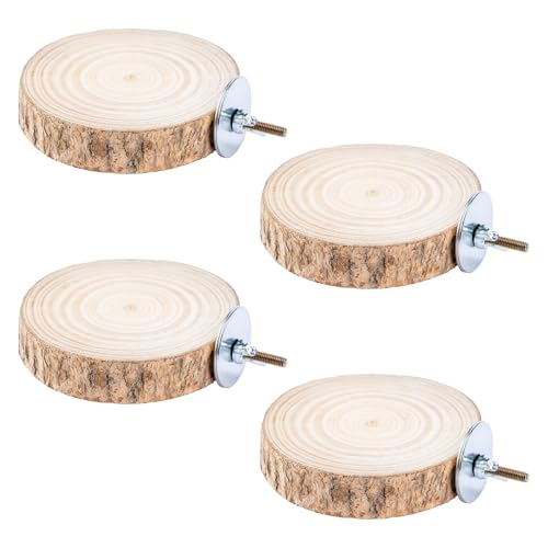 Leovanta Bird Perches for Cage, 4PCS Natural Wood Bird Cage Accessories for Bird Stand, Round Parrot Flat Perch for Parakeets, Budgies, Cockatiels, Lovebirds, Conures(3.15 inches)
