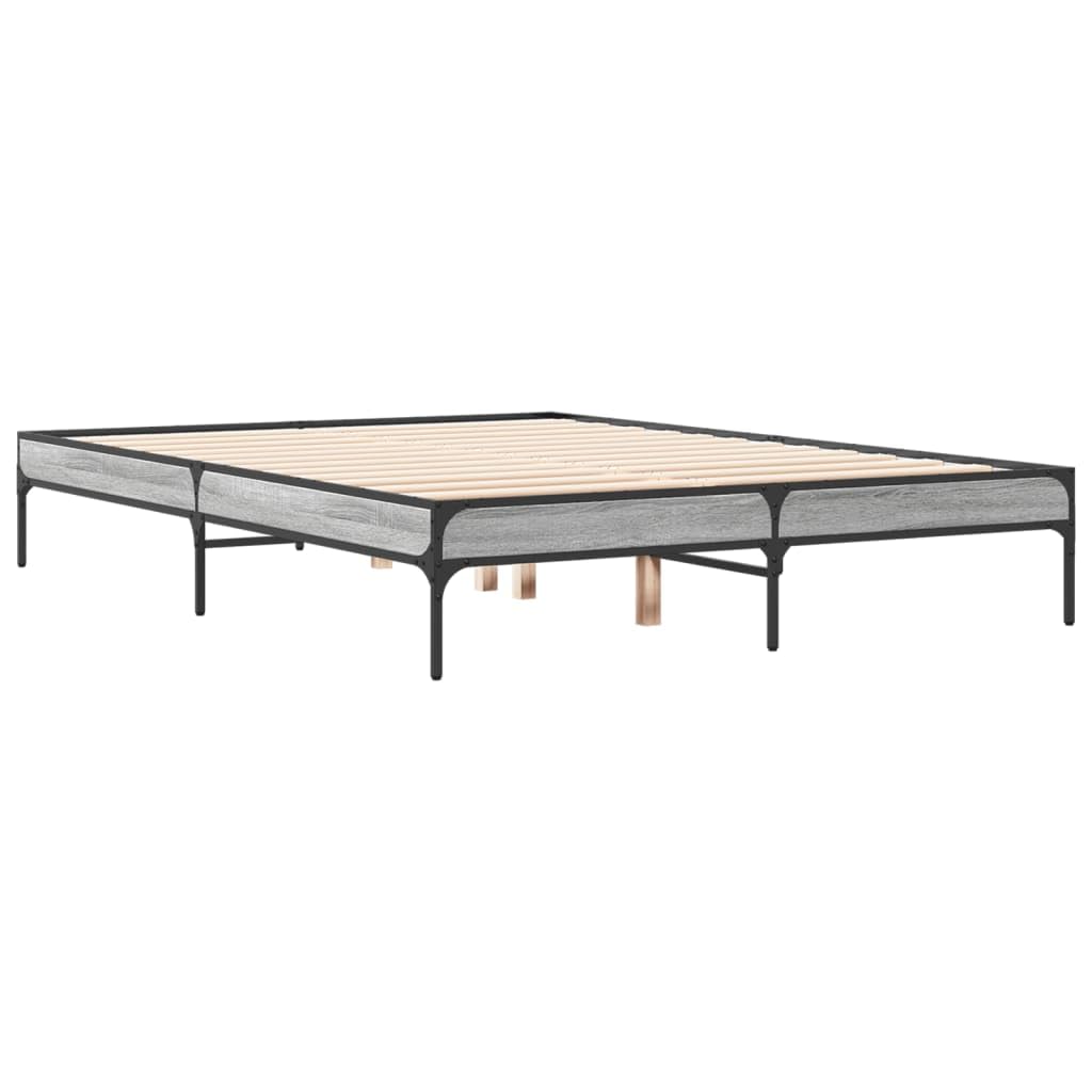 Sonoma Gray Bed Frame, 135x190 cm with Metal Legs & Plywood Slats | Features a robust platform structure that supports mattresses directly without needing a box spring.