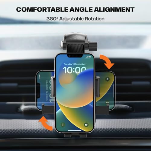 Image of Amkette iGrip Drive Dash Car Mobile Holder for Dashboard, Mobiles Holder for car Dashboard with 360 Rotation, One -Touch Lock & Release Adjustable Mount with Strong Suction Cu (Black)