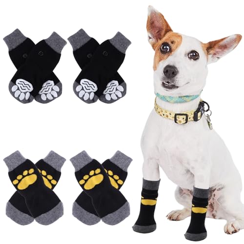 4Pairs Anti Slip Dog Socks,Pet Non-Skid Paw Protector with Adjustable Strap Dog Claw Grip Socks Dog Boots for Dogs Cats Indoor & Outdoor Walking