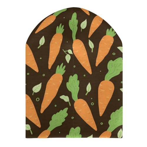 Watercolor Carrots Print Kids Beanie Hat for for Girls Boys Children Cap Winter Knitted Chemo Cancer Headwear Accessories Gifts Decoration Black3