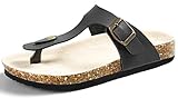 SANDALUP Flip Flop Adjustable Metal Buckle Thong Sandals for Women Black 09