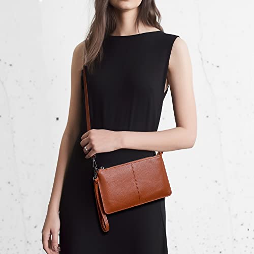 Image of Bveyzi Genuine Leather Wristlet Purses for Women, Envelope Clutch Wallet Small Crossbody Bags for Dressy Evening