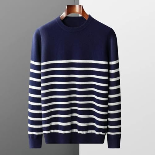 Men's Wool Crew Neck Striped Sweater - Casual Fisherman Sweater Relax Fit Knit Pullover for Winter2