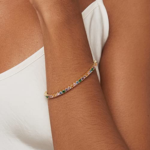 PAVOI 14K Gold Plated 3mm Multi Colored CZ Tennis Bracelet | Vibrant Cubic Zirconia Bracelet for Women | Size 6.5-7.5 Inch2