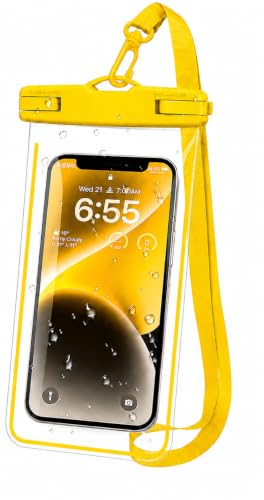 Image of Waterproof Phone Pouch, IPX8 Universal Waterproof Phone Case Dry Bag with Lanyard for iPhone 14 13 12 11 Pro Max XR X XS SE 8 Plus Samsung S23 S22 Ultra S21 S10 S9 (Yellow- Pack-01)