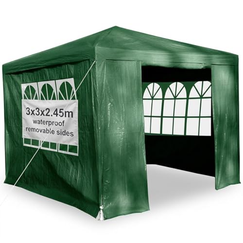 Image of Gr8 Garden 3x3m Gazebo Tent with Removable Sides | Outdoor Waterproof Party Tent Canopy | Garden Marquee Shelter for BBQ, Festival, Camping & Beach | Camping Tent Awning Shade l Green