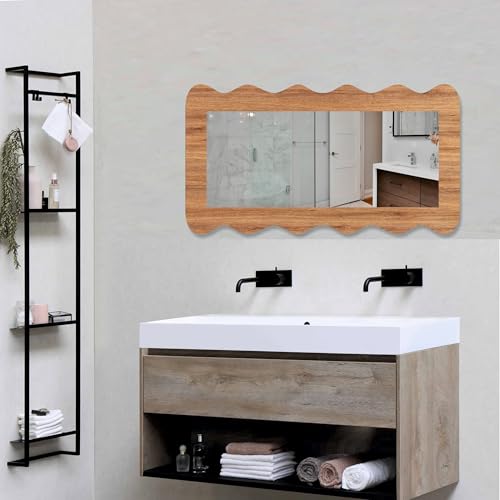 Image of Creative Arts n Frames 18x42 inch Long Wooden Irregular Curve Zigzag Shape Wall Hanging Wall Mount Full Length HD Mirror Home Decor Items (Natural Iqurel Oak Zigzag 1)