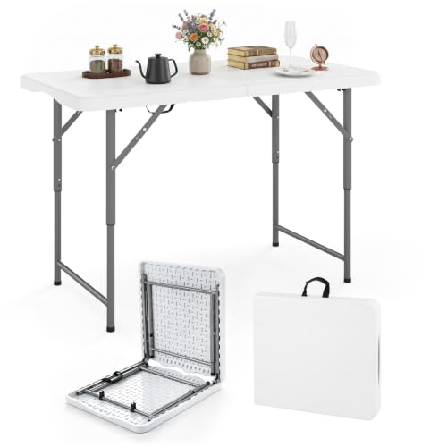 COSTWAY Campingtisch höhenverstellbar, Gartentisch klappbar, Klapptisch mit HDPE-Tischplatte & Tragegriff, Balkontisch, Falttisch für Camping, Garten, Balkon, 122 x 60 x 74 cm
