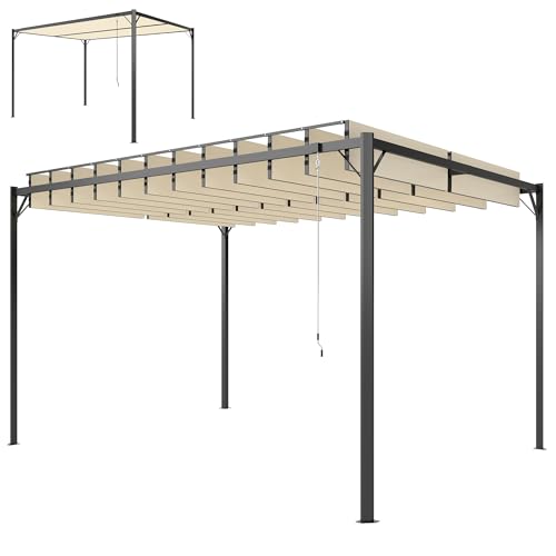 Outsunny Pérgola de Jardín 3x4 m, Cenador de Jardín con Techo de Lamas Orientables, Estructura de Metal, Protección UPF50+, Pabellón para Exterior, Patio, Terraza, Blanco Crema