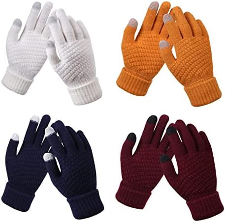 Unaone 4 Pcs Winter Gloves for Women, Touch Screen Warm Gloves Soft Knit Lining and Elastic Cuff Touchscreen Texting Gloves