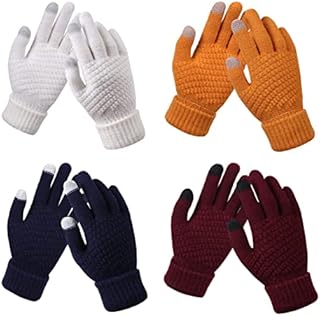 Unaone 4 Pcs Winter Gloves for Women, Touch Screen Warm Gloves Soft Knit Lining and Elastic Cuff Touchscreen Texting Gloves